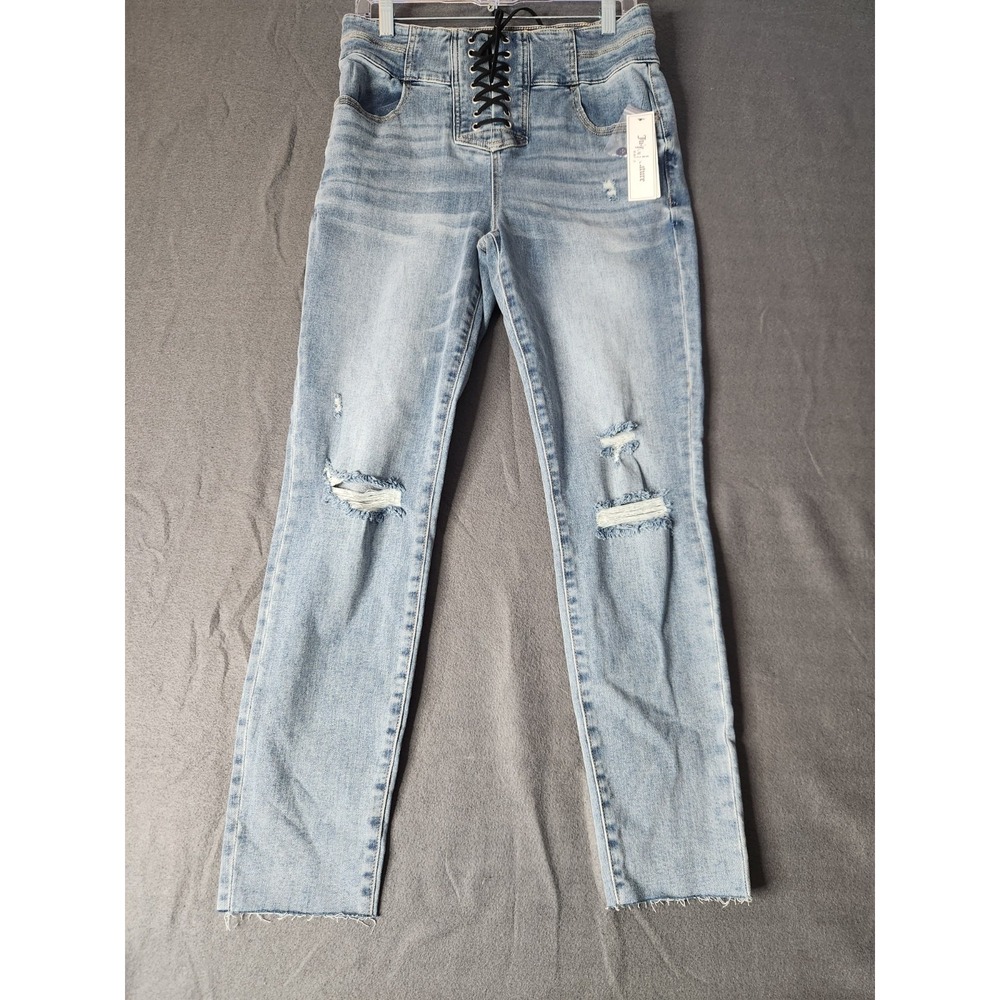Juicy Couture Women's Melrose High Rise Light Lace Up Distressed Jeans Sz 31 NWT